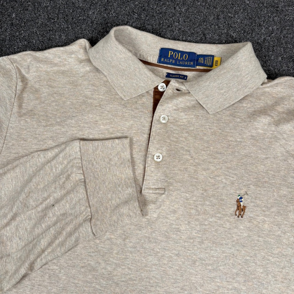 Polo Ralph Lauren Mens Long Sleeve Polo Shirt Classic Fit 2XL Beige